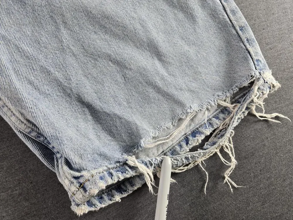 Vintage 90s Tommy Hilfiger Shorts Mens 33 Blue Denim Distressed Cutoff Jorts